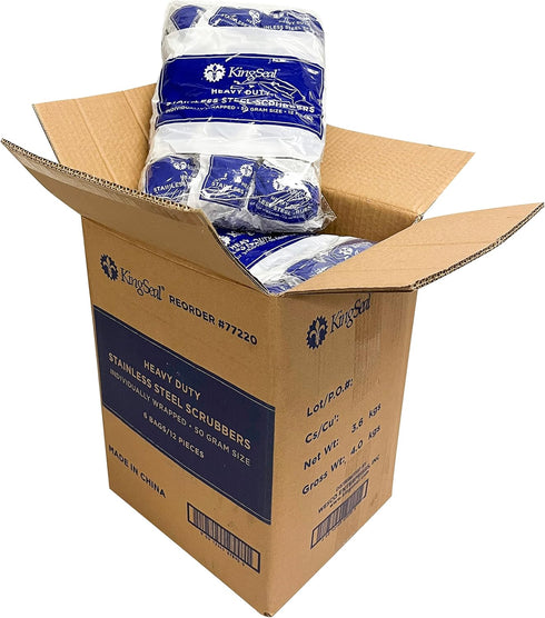 KingSeal Stainless Steel Scrubbers, Heavy Duty Scrub Pads, 50g Weight, 2 Packs of 12 (24 Count), Individually Wrapped