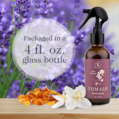 Room Spray, All-Natural Home Fragrance, Pure Essential Oil Air Freshener & Odor Eliminator, Amber & Jasmine, 4 oz