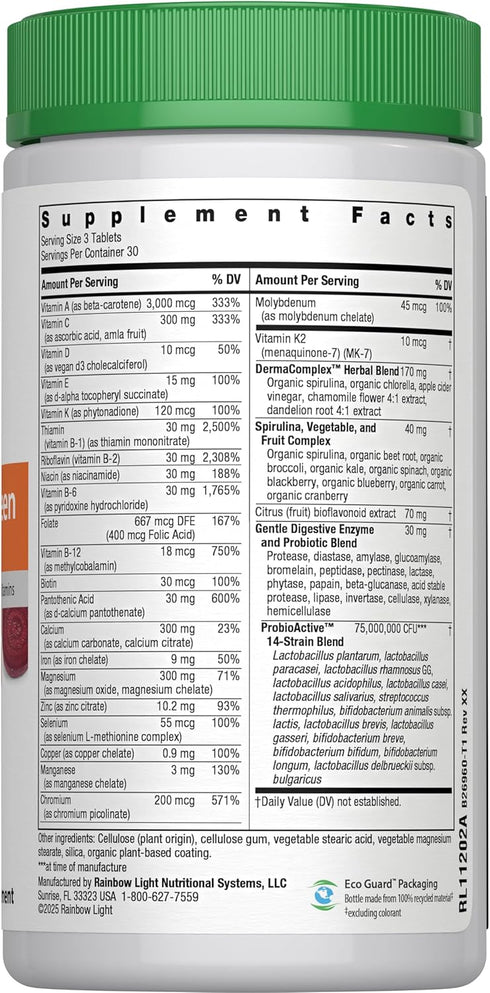 Rainbow Light Multivitamin for Teens, Vitamin C, Zinc, B Complex, Gluten Free, 90 Tablets