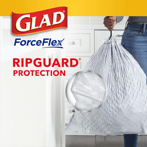 Glad Trash Bags, ForceFlex Tall Kitchen Drawstring Garbage Bags, White, 13 Gallon, 90 Count (Package May Vary)