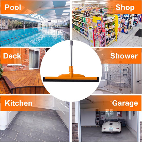ITTAR Multi-Purpose Floor Squeegee: Heavy Duty Squeegee Broom with Adjustable 62" Stainless Steel Pole