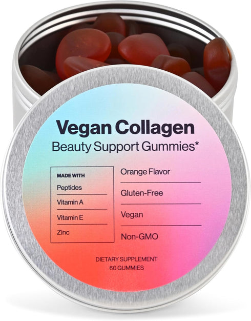 Vegan Beauty Support Gummies - Collagen Booster with Biotin, Vitamin C, A, E, Folic Acid, 60 Gummies