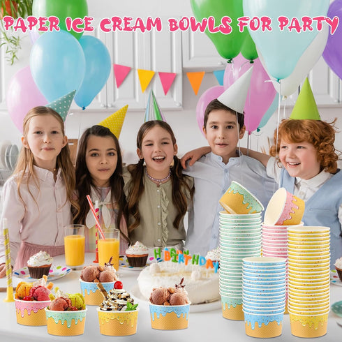 Ninehaoou 200 Summer (8 oz) Pcs Ice Cream Cups Bulk Paper Disposable Dessert Bowls Ice Cream Bowls Paper Dessert Cups