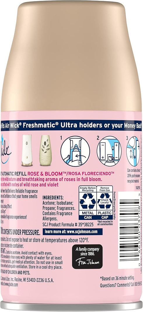 Glade Automatic Spray Refill, Rose & Bloom Air Freshener for Home and Bathroom, 6.2 Oz, 3 Count
