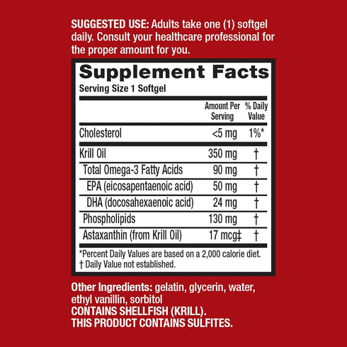 MegaRed Omega-3 Krill Oil Softgels, 350mg, 60 Count, EPA & DHA Omega-3 Fatty Acids, No Fishy Aftertaste