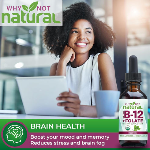Why Not Natural Vitamin B12 Liquid Plus Folate - Organic Sublingual Extra Strength Vegan Drops
