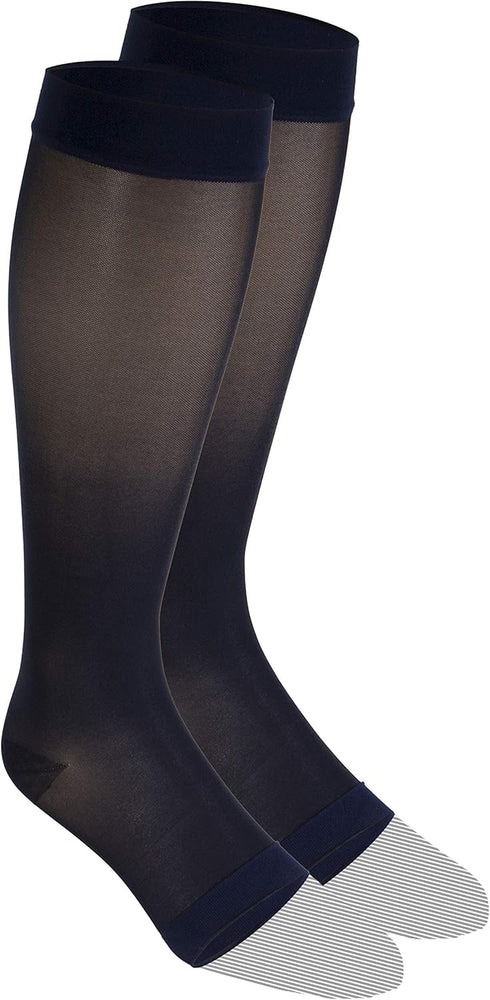 Truform Sheer Compression Stockings, 15-20 mmHg, Women's Knee High, Open Toe, Navy, Small
