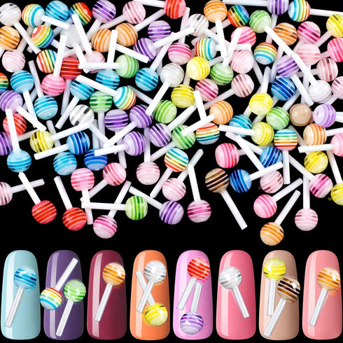 PAGOW 100pcs Lollipop Candy Nail Art Charm Cute 3D Acrylic Decoration for DIY Mini Designs, Sweet Love Craft Supplies