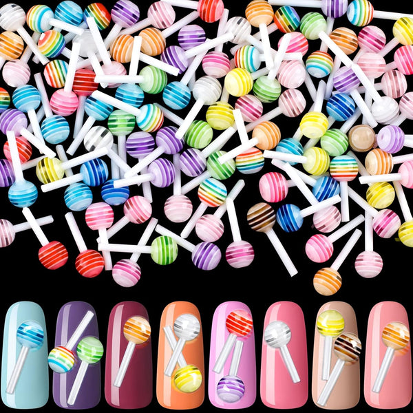 PAGOW 100pcs Lollipop Candy Nail Art Charm Cute 3D Acrylic Decoration for DIY Mini Designs, Sweet Love Craft Supplies