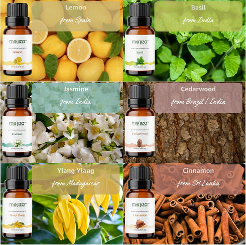 Set, 14 10ml MO'JIZA Pure Aromatherapy Essential Oils Gift Oils-Jasmine, Lemon, Basil, Ylang Ylang, Cedarwood