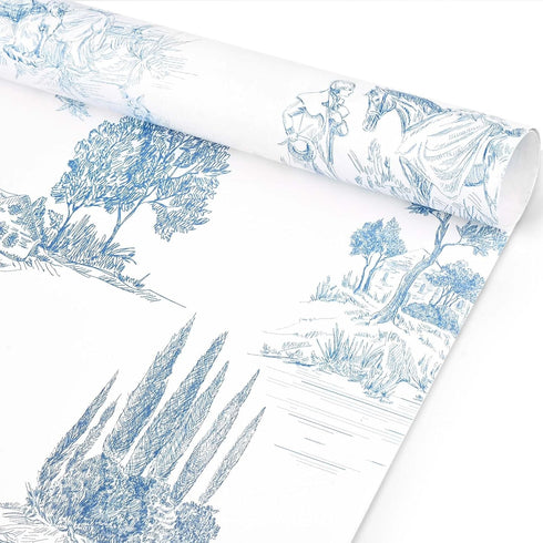 Bolsome 12Pcs French Style Wrapping Paper, Blue White Vintage Village Printed Gift Wrap Paper for Wedding Birthday DIY