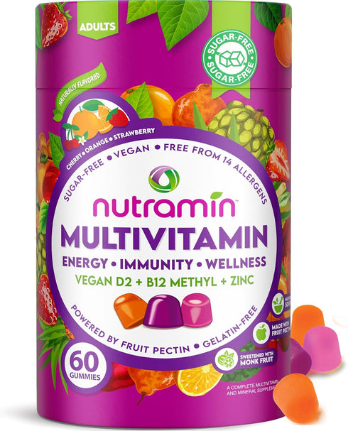 NUTRAMIN Daily Vegan Keto Multivitamin Gummies Non-GMO Natural Vitamin C D +