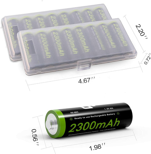 LP Pack, 16 Pack 2300mah 1.2V AA Rechargeable Batteries High Capacity Double A Batteries NIMH for Clocks, Remotes