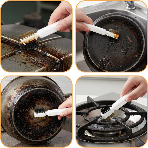 HJZHII 4 1Kitchen in Cleaning Scrub Brush, Deep Gas Stove Brass Wire Brush with Stiff Bristles & Cooktop Scraper