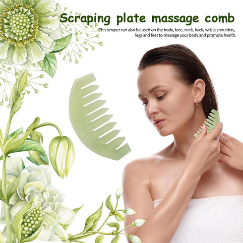 Janedream Jade Stone Gua Sha Comb - Traditional Massage Tools for Scalp and Facial Therapy