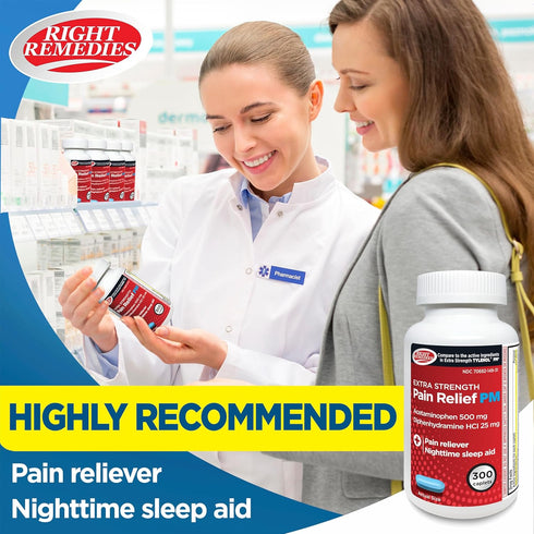 Extra Strength Pain Relief PM & Nighttime Sleep Aid Caplets - 300 Count, Non-Habit Forming, Compare to Tylenol PM