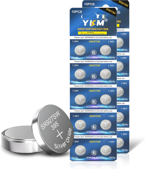 SR927SW 395/399 LR927 AG7 1.55V Silver Oxide Button Battery, 20 Pack for LED Light, Watch