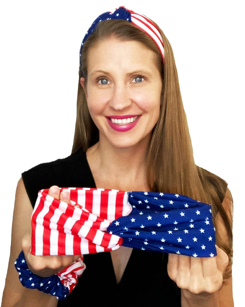 Red White and Blue Patriotic American Flag Headband, USA Twist Headband