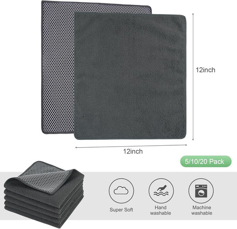 SINLAND Microfiber Dish Cloths - Wash Clothes for Kitchen, Best Kitchen Cloths Cleaning Cloth Poly Scour Side 12"x12"
