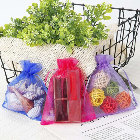100 Pc Organza Drawstring Gift Wrap Bags, 5x7 Inches Sheer Fabric Mesh for Jewelry, Party Favors, and Wedding