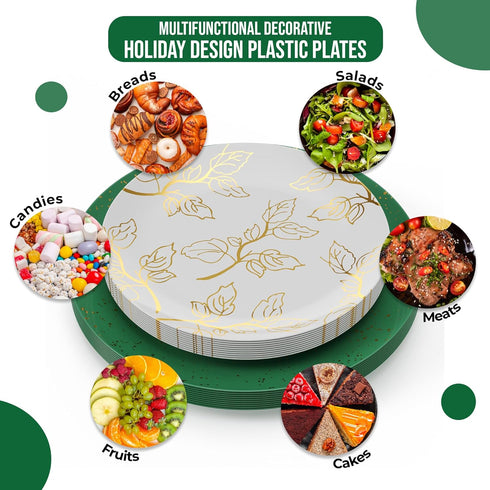 Trendables 40 Set 20 10" 20 8" Christmas Plates Disposable Heavy Duty Pcs Christmas Dinnerware Green Plates Disposable