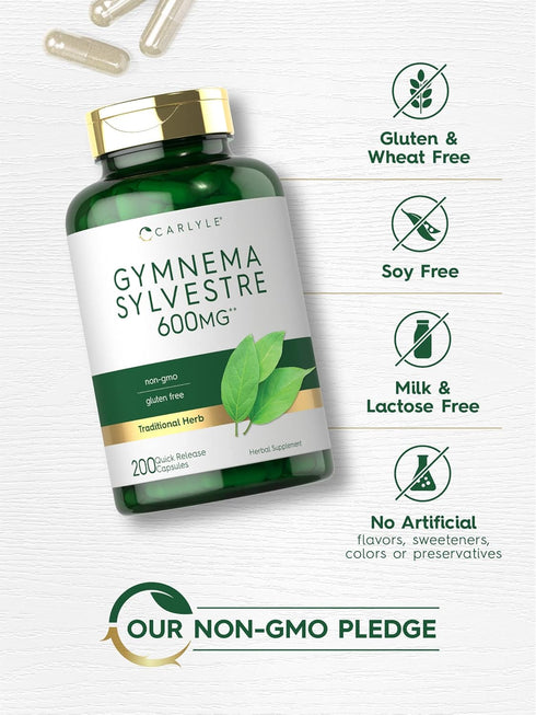 Carlyle Gymnema Sylvestre | 600mg | 200 Count - Non-GMO and Gluten Free Supplement