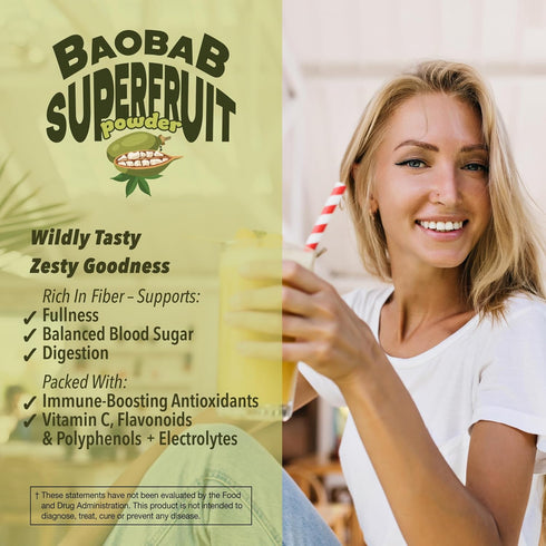 Immune GLP-1 12 Baobest Organic Baobab Fruit Powder, Raw Superfood with Vitamin C and Prebiotic Fiber, for Support