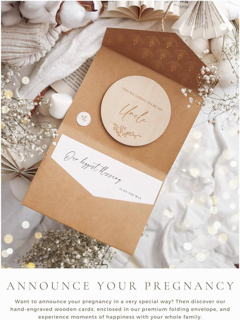 Joli Coon Pregnancy announcement wooden card - You're going to be an uncle with pocketfold envelope and seal sticker