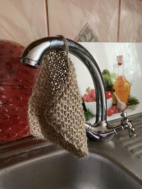 LarisaKnits Pack 3 Eco-Friendly Hand-Knitted Hemp Dish Rags of Reusable Zero Waste Beige Natural Kitchen Cleaning