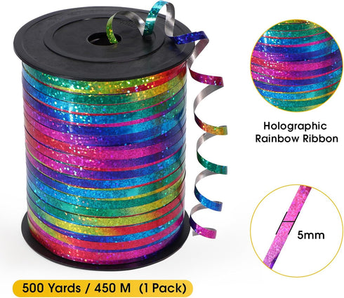 500 Yard Rainbow Ribbon, Metallic Shiny Curling Ribbon for Gift Wrapping, Balloon String, Wedding, Birthday, Christmas