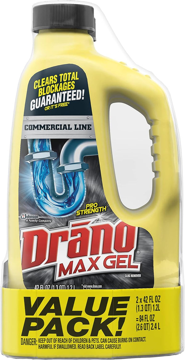 Drano Max Gel Drain Clog Remover and Cleaner, 42 oz (Pack of 2), Unclogs Shower or Sink Drains