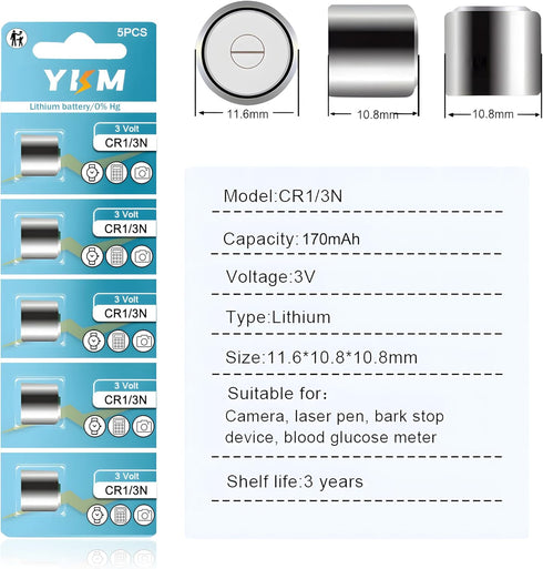 CR1/3N 3V Lithium Batteries CR 1/3N DL1/3N CR-1/3N 2L76 Battery for Pistol Laser Sight Dog Collar 5 Pack
