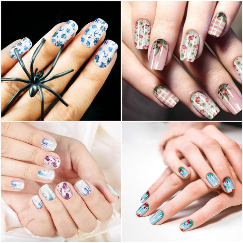 Maitys 168 Pieces Nail Strips, 12 Sheets Summer Full Wrap Nail Polish Stickers with File Manicure Kits for Women DIY