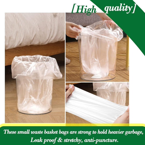 Hommaly 1.2 240 3-6 Gallon Piece Small Clear Trash Bags, Scent Free, Anti-Puncture, Leak Proof, Perfect Fit for Liter