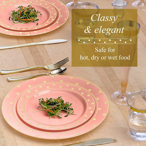 SILVER SPOONS Elegant Disposable Plates, (24 Piece) Heavy Duty Dinner Set 10.25”, Fine Dining Plastic Dishes