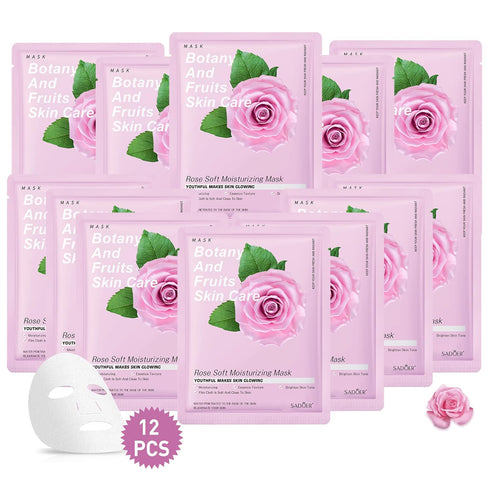 Jakuva 12PCS Deeply Moisturizing Facial Masks,Collagen Face Mask Facial Patches for Anti-Aging,Anti Wrinkle & Face Skincare,Firm Skin Softening Facial Pads,Rose Pink