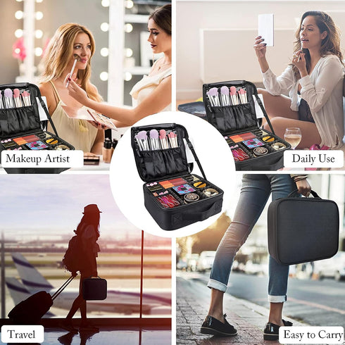 JOURMON Travel Makeup Bag - Portable Cosmetic Case Organizer with Adjustable Dividers for Makeup Brushes and Accessories