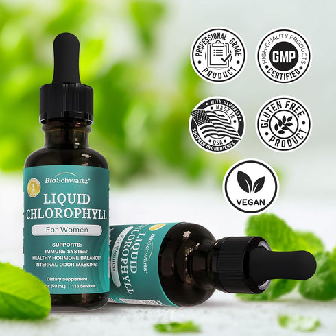 Immune 118 BioSchwartz Liquid Chlorophyll for Women - with Copper for Support, Skin Health and Internal Deodorizer