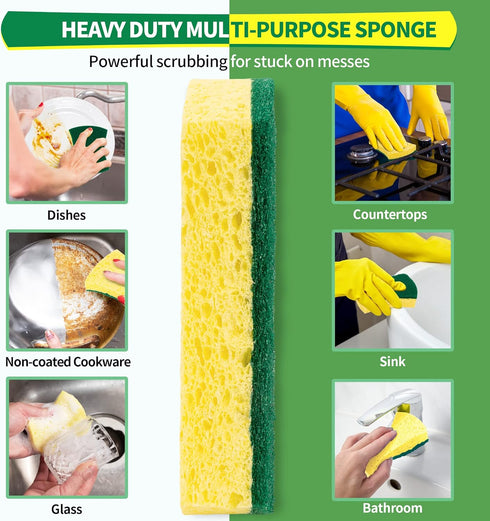 Heavy Duty Sponges, 24 Pack Scrub Sponge, Multipurpose Dish Sponge, Eco Cellulose Kitchen Sponge Sturdy Ergonomic Design for Washing Dishes, Uncoated Cookware & Household Cleaning. by HOMERHYME
