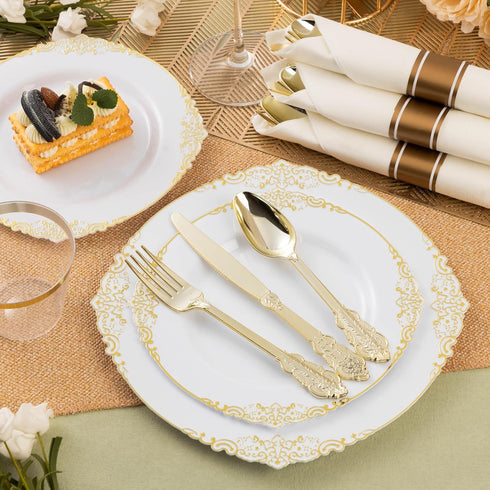 150PCS Gold Plastic Silverware - Heavy Duty Disposable Utensils for 50 Guests, Perfect for Weddings or Parties