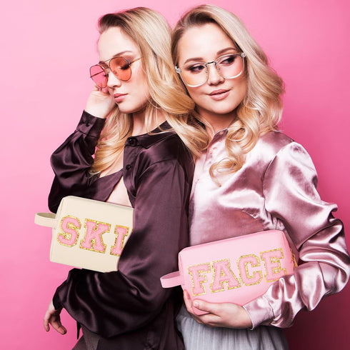 Sotiff 3 Pcs Preppy Patch Makeup Bag - Waterproof Travel Toiletry Bag for Women with Handle