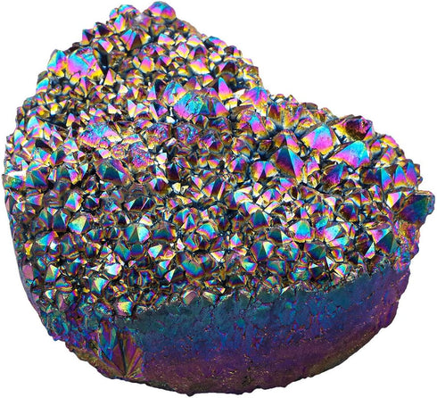 mookaitedecor Titanium Coated Natural Rock Quartz Heart-Shape Crystal Cluster Geode for Reiki Healing Home Decoration