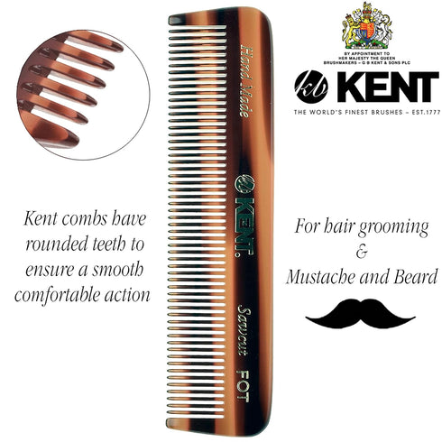 Kent A FOT Handmade All Fine Tooth Saw Cut Beard Comb, Pocket & Travel Comb