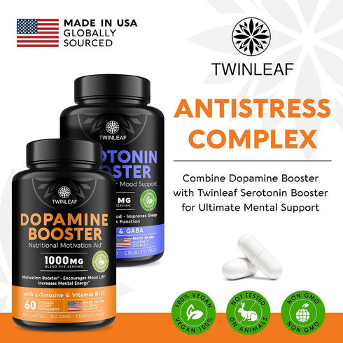 Dopamine Brain Support Supplement, 1000 mg Blend with Vitamin B12 and L-Tyrosine, 60 Capsules