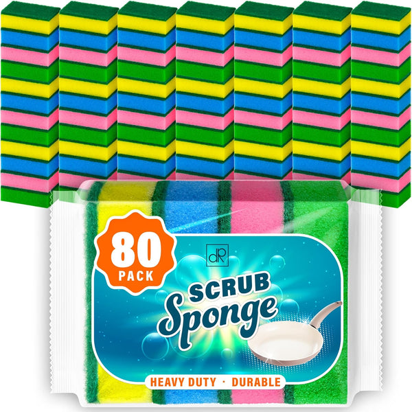 DecorRack 80 Heavy Duty Cleaning Sponges, Multicolor Dish Sponges for Household Cleaning, Bathroom, Car Wash