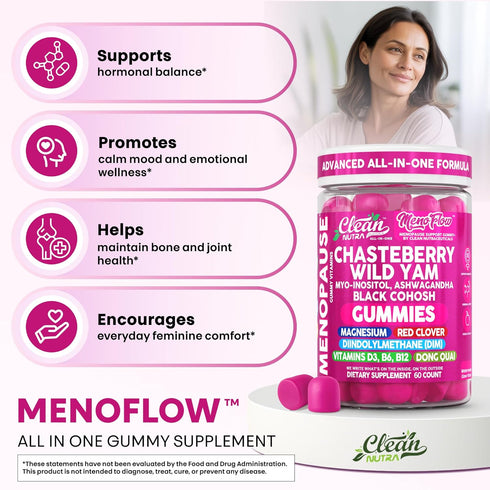 Gummies B6 Gummy Clean Nutra Menopause Supplements for Women Chastberry Wild Yam Inositol Black Cohosh Magnesium Red