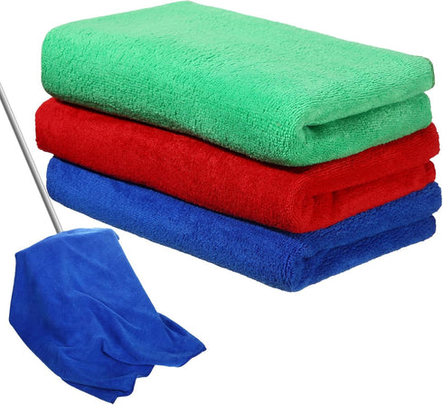 3 Pcs Extra Large Microfiber Cleaning Cloth, 30" x 20", Washable Reusable Towel, Streak Free, Lint Free, Red, Blue,