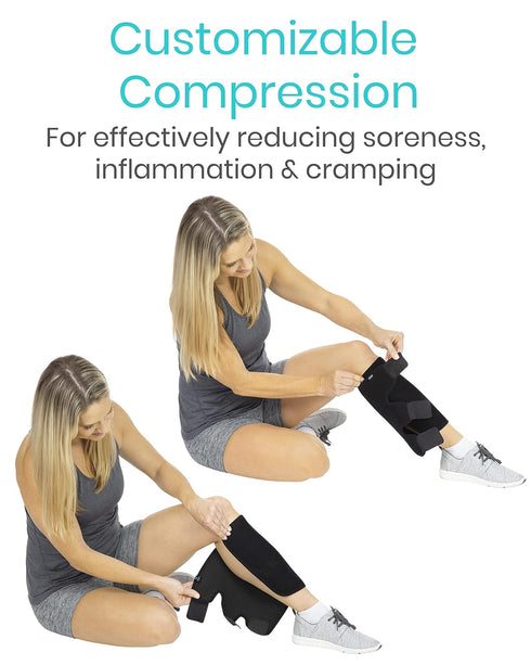 Vive Calf Brace - Adjustable Shin Splint Support for Lower Leg Compression and Pain Relief (Black)