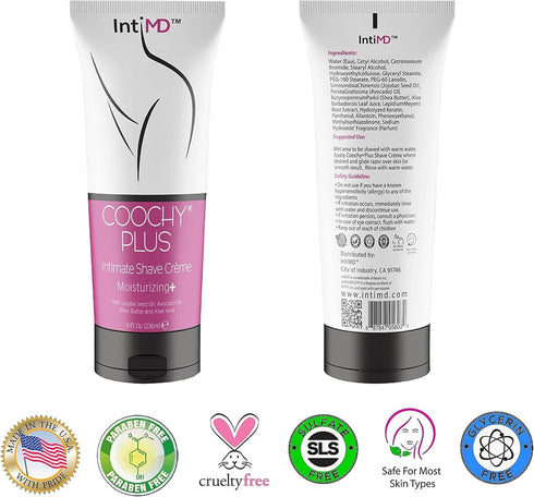 IntiMD COOCHY PLUS Intimate Shave Cream Gel Rash-Free With MOISTURIZING+ 8oz Squeeze Bottle