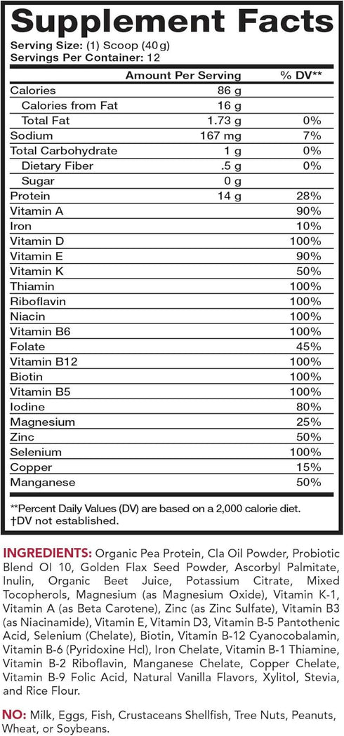 Olympian Labs Pure Smoothie Mix, Pea Protein Powder Plus Probiotics, Vitamins, Minerals, CLA, & Flax Seed,